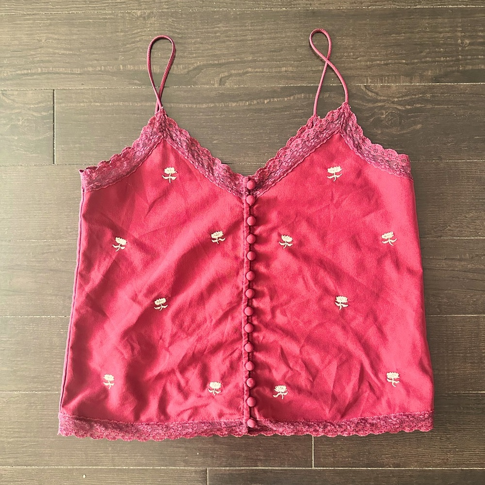 Topshop Maroon Tank Top with lace trim
